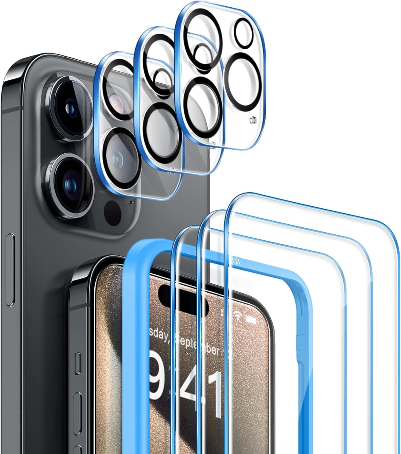 CANSHN 3 Pack Screen Protector for Iphone 11 [6.1 Inch] + 3 Pack Tempered Glass Camera Lens Protector with Easy Installation Frame, Anti-Scratch, Case Friendly, 9H Hardness, HD Clear Film [6 Pack]  CANSHN Iphone 15 Pro Max 6.7 Inch  