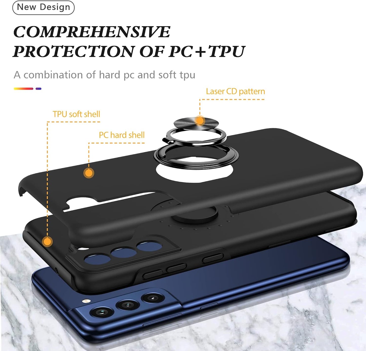 PELEPUES Case for Samsung Galaxy S21 Plus/S21+ 5G, [Built-In Camera Cover] Military Shockproof Phone Case Cover with Embedded Metal Ring Stand Kickstand [Support Magnetic Car Holder] for S21+, Black  PELEPUES   