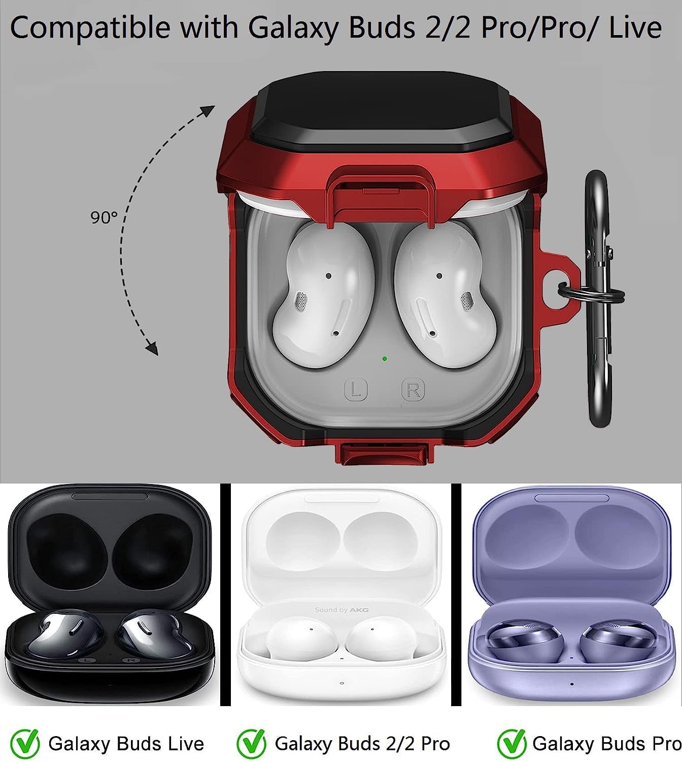 OTOPO Lock Case for Samsung Galaxy Buds 2 Pro/Galaxy Buds 2/Galaxy Buds Pro/Galaxy Buds Live Case with Cleaning Kit Men Women Protective Case Cover for Samsung Earbuds Case - Black/Red  OTOPO   