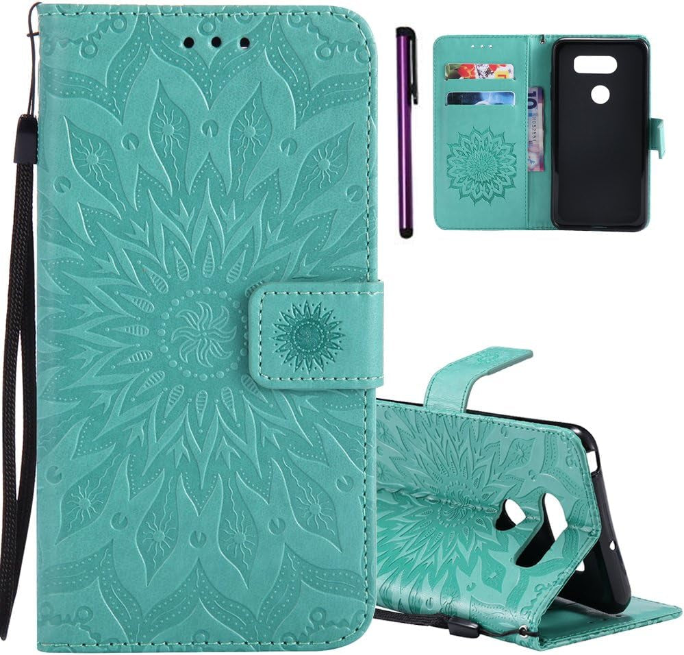 ISADENSER LG V30 Case LG V30S Case Sunflower Series as Case with Shockproof Kickstand Credit Card Holder Flip Magnetic Closure Protection Wallet Leather PU Case Cover for LG V30 plus Blue Sunflower  ISADENSER A] Kt-Sunflower Leather-2  