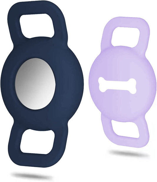 Airtag Dog Collar Holder Accessories，2Pack Waterproof Airtag Cat Collar for Air Tag Protective Silicone Small Pet Loop Airtags Collars Cases (Bone Purple+Blue)  Fnayol   