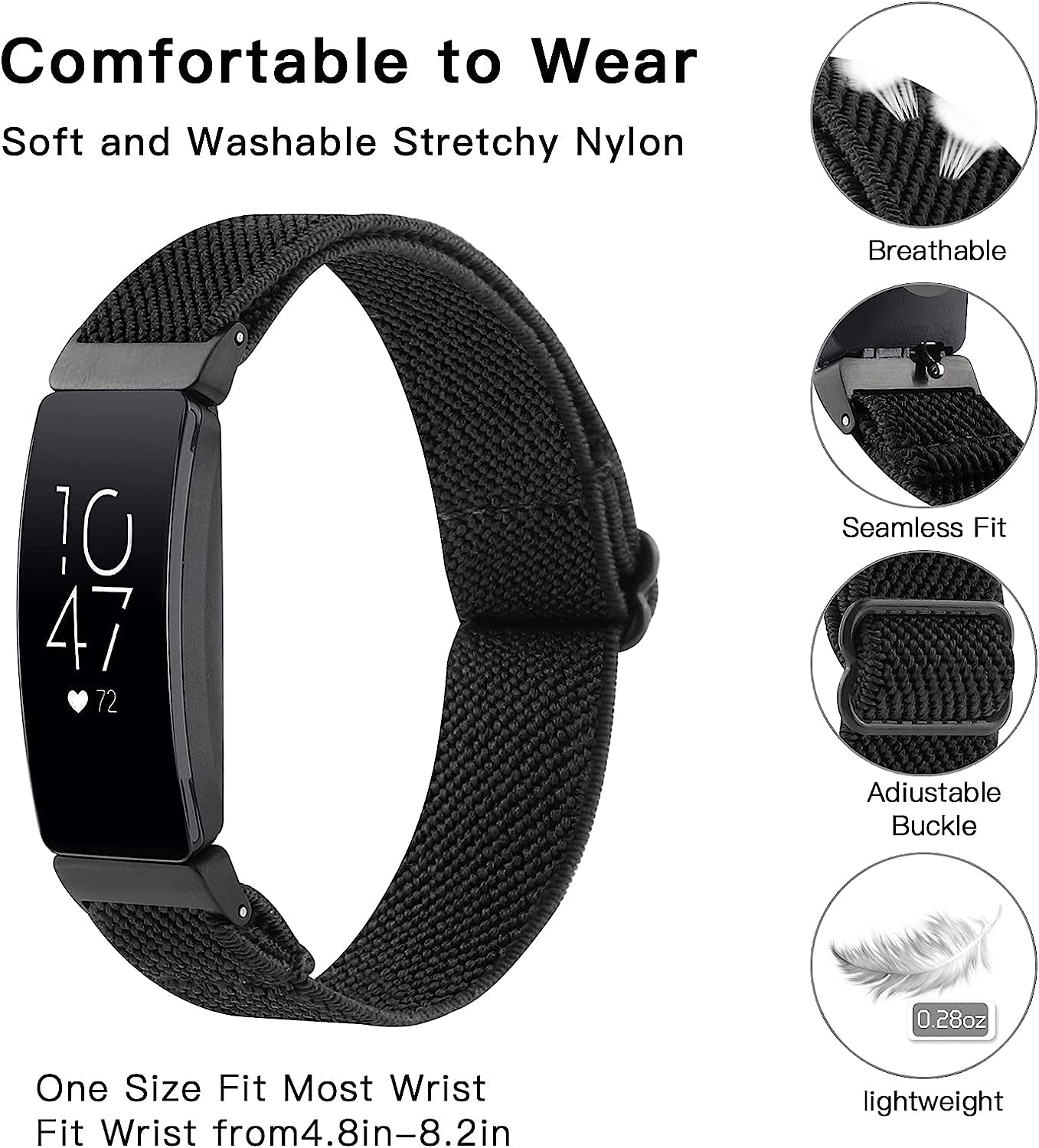 YOSWAN Adjustable Elastic Watch Band Compatible with Fitbit Inspire 2/ Inspire Hr/Inspire, Soft Nylon Stretchy Strap Wristbands Accessories Replacement Bands for Fitbit Inspire Women Men  YOSWAN   