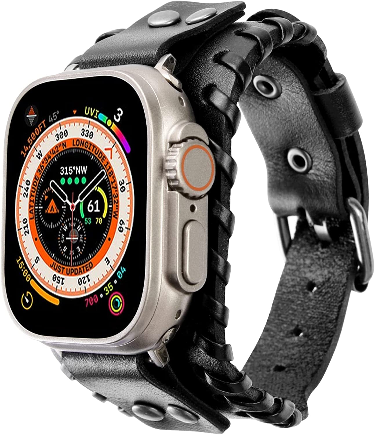 KONAFEI Compatible with Apple Watch Band 49Mm 45Mm 44Mm 42Mm 41Mm 40Mm 38Mm Iwatch Ultra Series 8/7/SE/6/5/4/3/2/1 for Men Women, Leather Handmade Cuff Bracelet Woven Vintage Strap  KONAFEI Black 41/40/38mm 