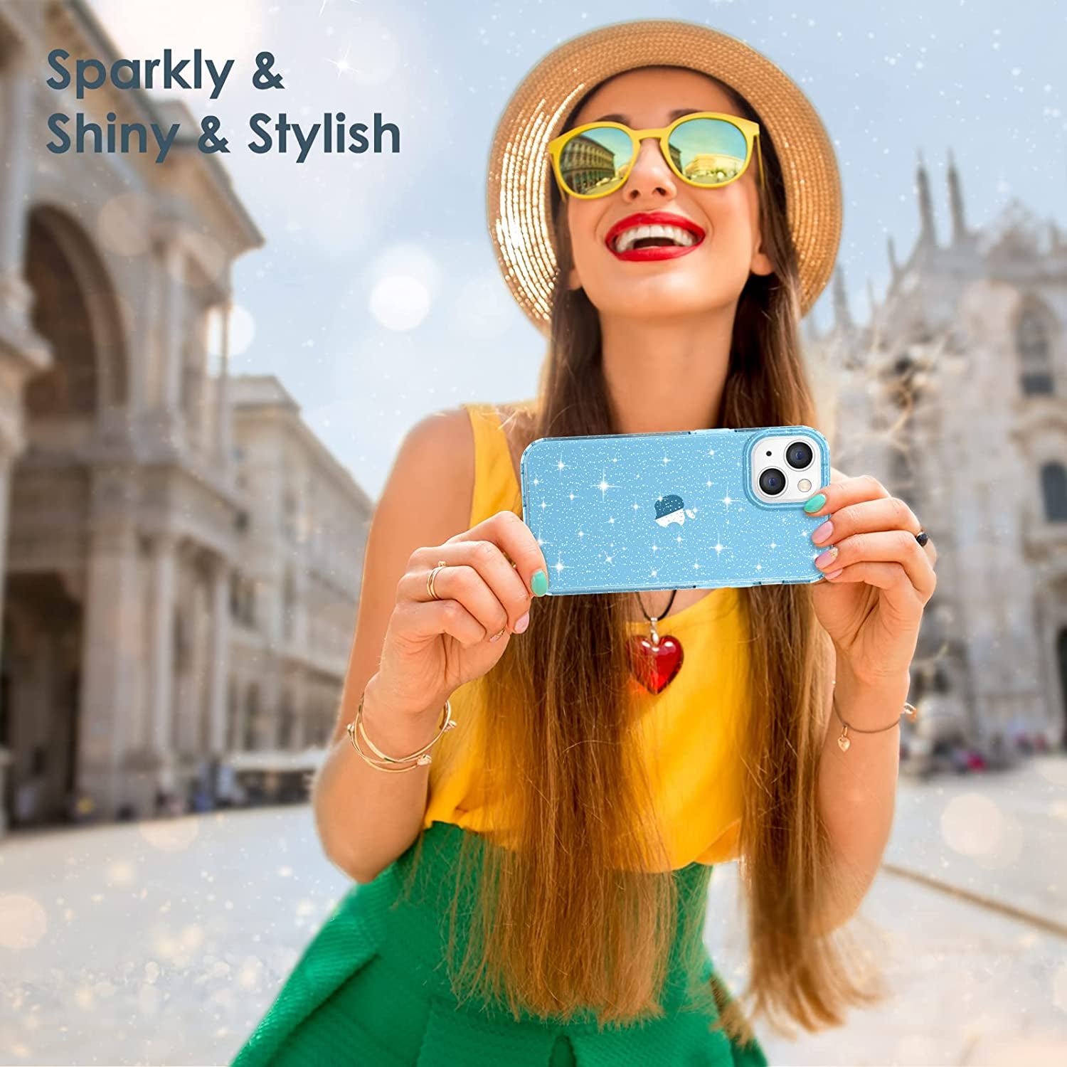 Hython Case for Iphone 14 Case Glitter, Cute Sparkly Clear Glitter Shiny Bling Sparkle Cover, Anti-Scratch Soft TPU Thin Slim Fit Shockproof Protective Phone Cases for Women Girls, Blue Glitter  Hython   