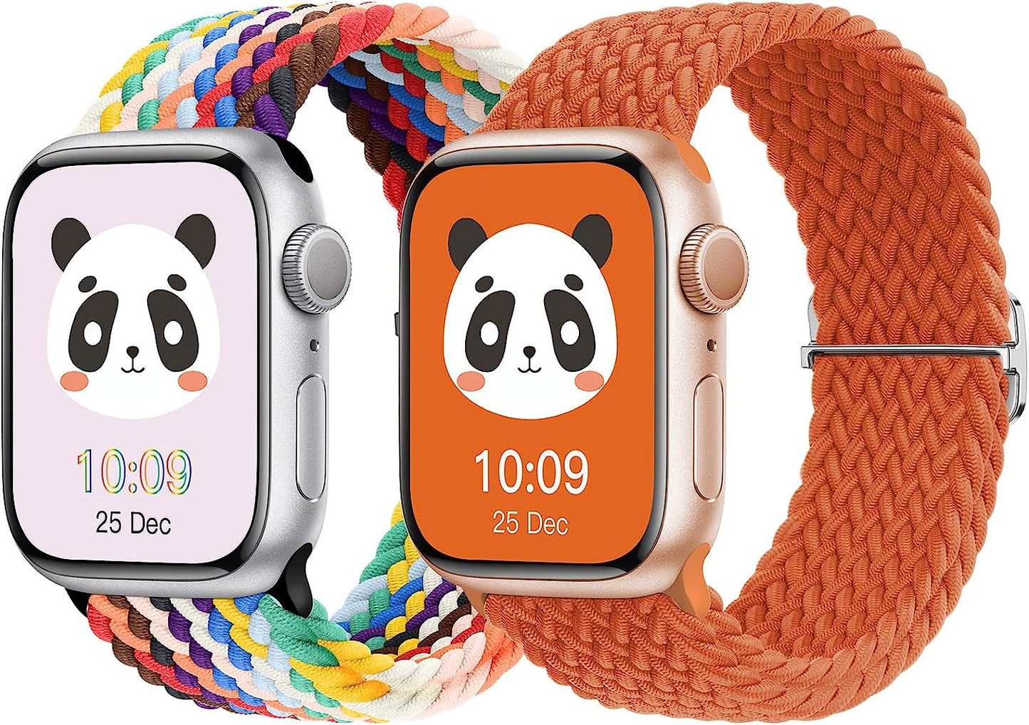 𝟐 𝐏𝐚𝐜𝐤 Stretchy Braided Compatible with Apple Watch Band 44Mm 45Mm 38Mm 40Mm 41Mm 42Mm 49Mm for Women Men, Adjustable and Comfortable Sport Wristbands for Iwatch Series 8 7 6 5 4 3 2 1 SE Ultra  KingofKings Orange/Rainbow 38mm/40mm/41mm 