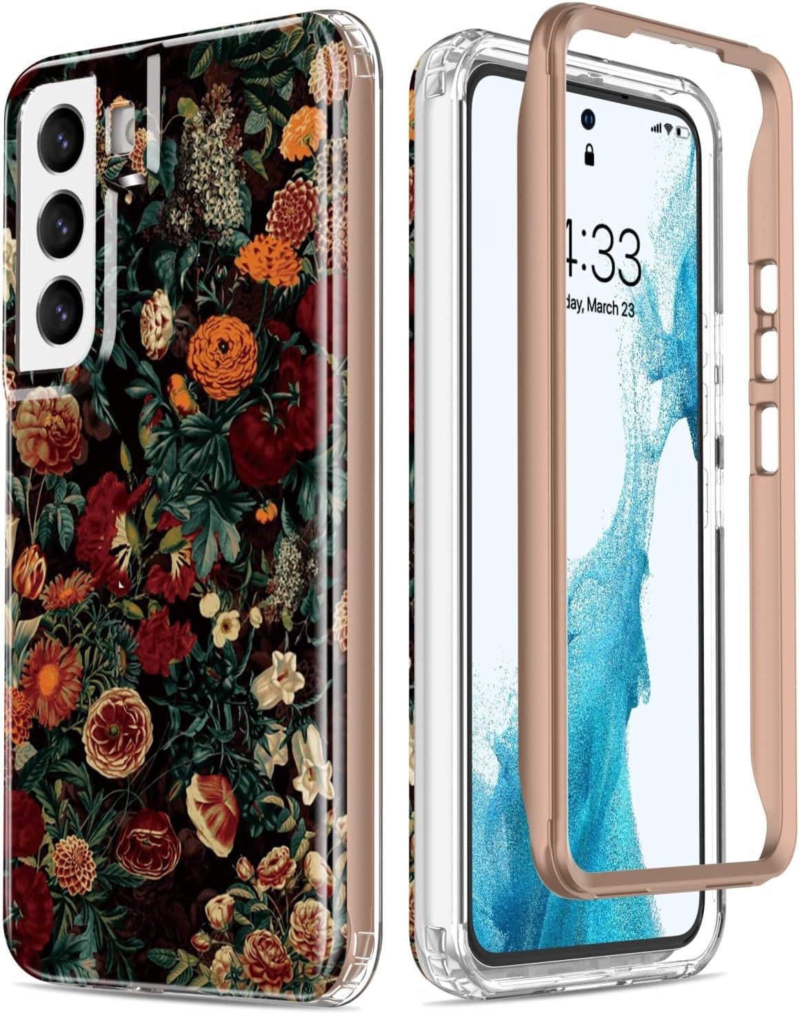 Esdot for Samsung Galaxy S22 Case,Military Grade Passing 21Ft Drop Test,Rugged Cover with Fashionable Designs for Women Girls,Protective Phone Case for Galaxy S22 6.1" Agate Stone  Esdot Flower Garden  