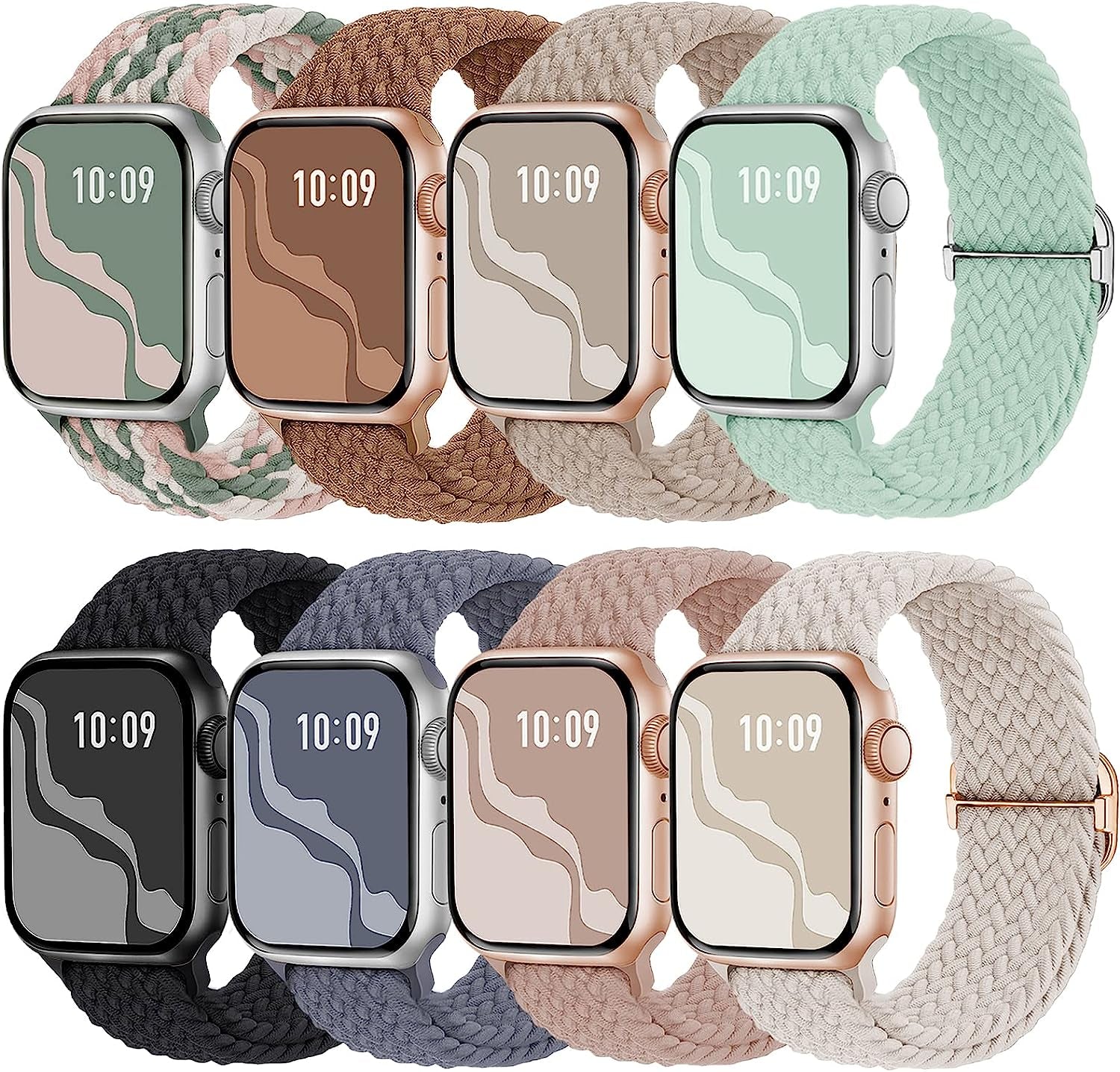 Braided Solo Loop Band 8-Pack Compatible with Apple Watch Band 38Mm 40Mm 41Mm 42Mm 44Mm 45Mm 49Mm Women Men, Adjustable Stretchy Elastic Replacement Strap for Iwatch Series Ultra SE 8 7 6 5 4 3 2 1  Suitisbest   