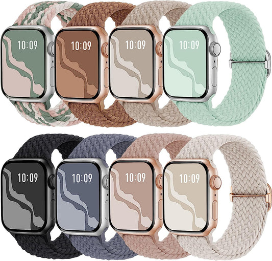 Braided Solo Loop Band 8-Pack Compatible with Apple Watch Band 38Mm 40Mm 41Mm 42Mm 44Mm 45Mm 49Mm Women Men, Adjustable Stretchy Elastic Replacement Strap for Iwatch Series Ultra SE 8 7 6 5 4 3 2 1  Suitisbest   