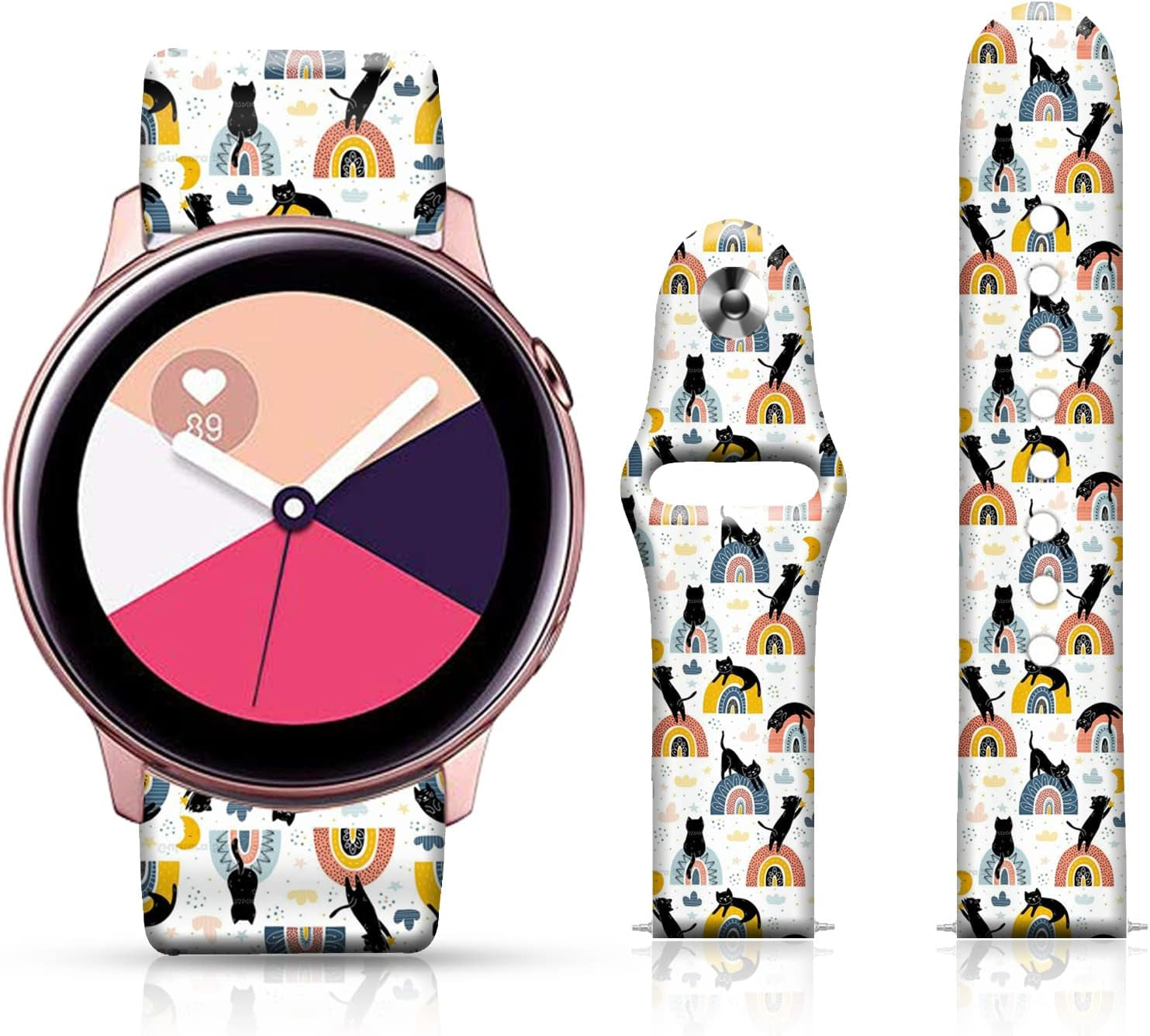 20MM Silicone Sport Bands Compatible for Samsung Galaxy Watch 4 40Mm 44Mm/Classic 42Mm 46Mm/Watch 3 41Mm, Active 2 Watch Bands /Gear S2, FTFCASE Turquoise Pattern Strap for Women Men Girls  FTFCASE Cartoon Cat  