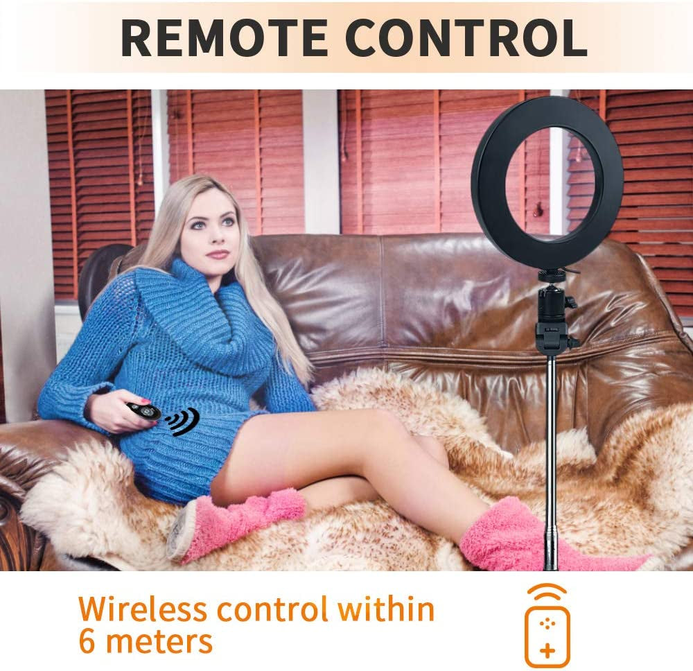 Travor 6-Inch Dimmable LED Selfie Ring Light with Adjustable Stand with Remote Control, 3 Modes and 11-Level Brightness for Youtube Makeup Photography Shooting  TRAVOR   