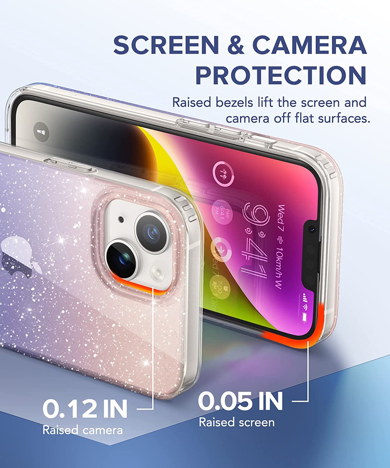 BERFY for Iphone 14 Case Glitter, with 2X Screen Protector + 2X Camera Lens Protector, [Not Yellowing] Sparkly Crystal Shockproof Hard Back Slim Protective Phone Cover for Women, 6.1" (Gradient)  BERFY   