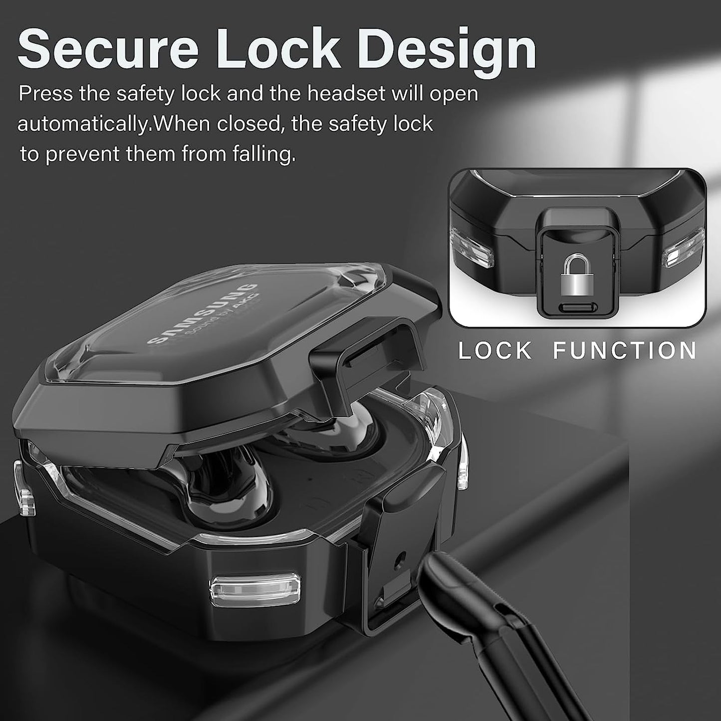 (With Secure Lock) Clear Case Cover for Galaxy Buds 2 Pro Case(2022) /Galaxy Buds Pro Case(2021) /Galaxy Buds 2 Case (2021) /Galaxy Buds Live Case(2020) with Keychain/Zipper Box/Brush -Clear Black  Galafoki   