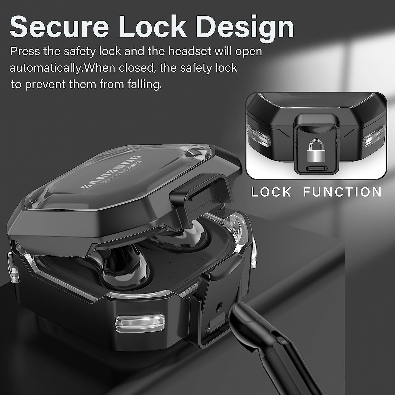 (With Secure Lock) Clear Case Cover for Galaxy Buds 2 Pro Case(2022) /Galaxy Buds Pro Case(2021) /Galaxy Buds 2 Case (2021) /Galaxy Buds Live Case(2020) with Keychain/Zipper Box/Brush -Clear Black  Galafoki   