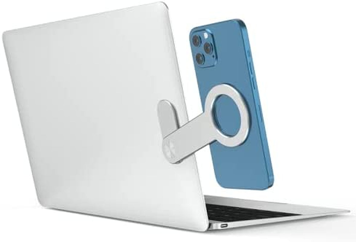 Strong Grip Laptop Phone Holder, Slim Laptop Phone Mount, Portable Phone Mount for Laptop, Computer Monitor Expansion Bracket, Strong Magnetic Phone Mount for All Phones, Silver  PAARA   