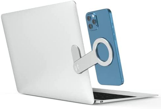 Strong Grip Laptop Phone Holder, Slim Laptop Phone Mount, Portable Phone Mount for Laptop, Computer Monitor Expansion Bracket, Strong Magnetic Phone Mount for All Phones, Silver  PAARA   
