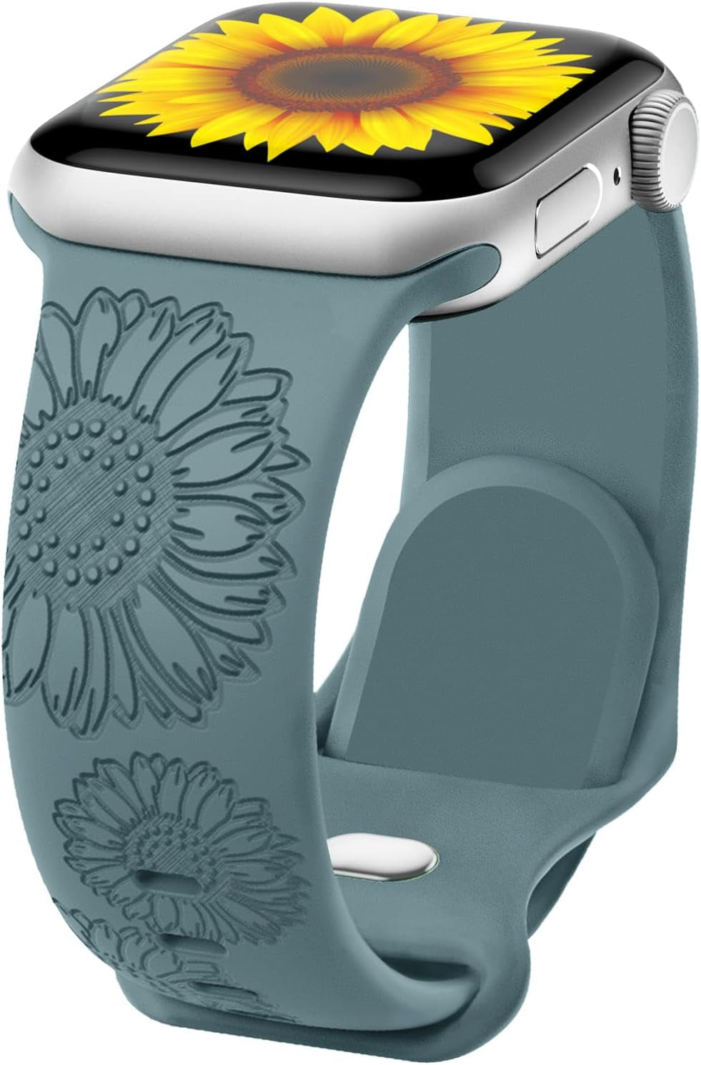 Flower Engraved Band Compatible with Apple Watch Bands 42Mm 44Mm 45Mm 49Mm for Women, Soft Sunflower Laser Silicone Wristbands Cute Sport Straps for Iwatch Series 8/7/Se/6/5/4/3/2/1/Ultra  Butifacion Sunflower Cactus 42mm/44mm/45mm/49mm 