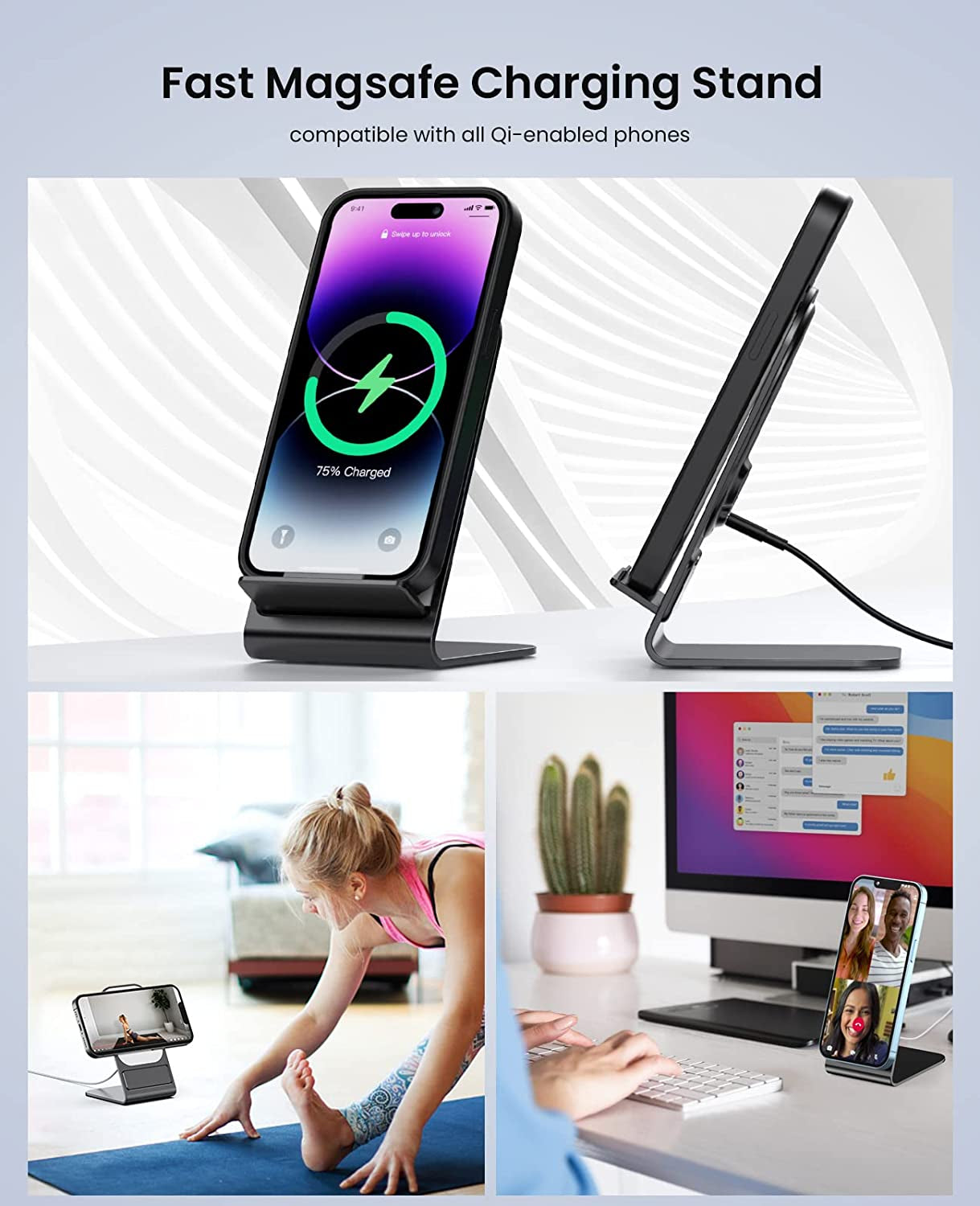 DSUSMA 15W Magnetic Wireless Charger Compatible with Magsafe Charger/Iphone 14/14 Pro/14 Plus/14 Pro Max/Iphone 13/13 Pro/13 Pro Max/Iphone 12 Series, with 20W Power Charger+5Ft Charger Cable(Black)  DSUSMA   