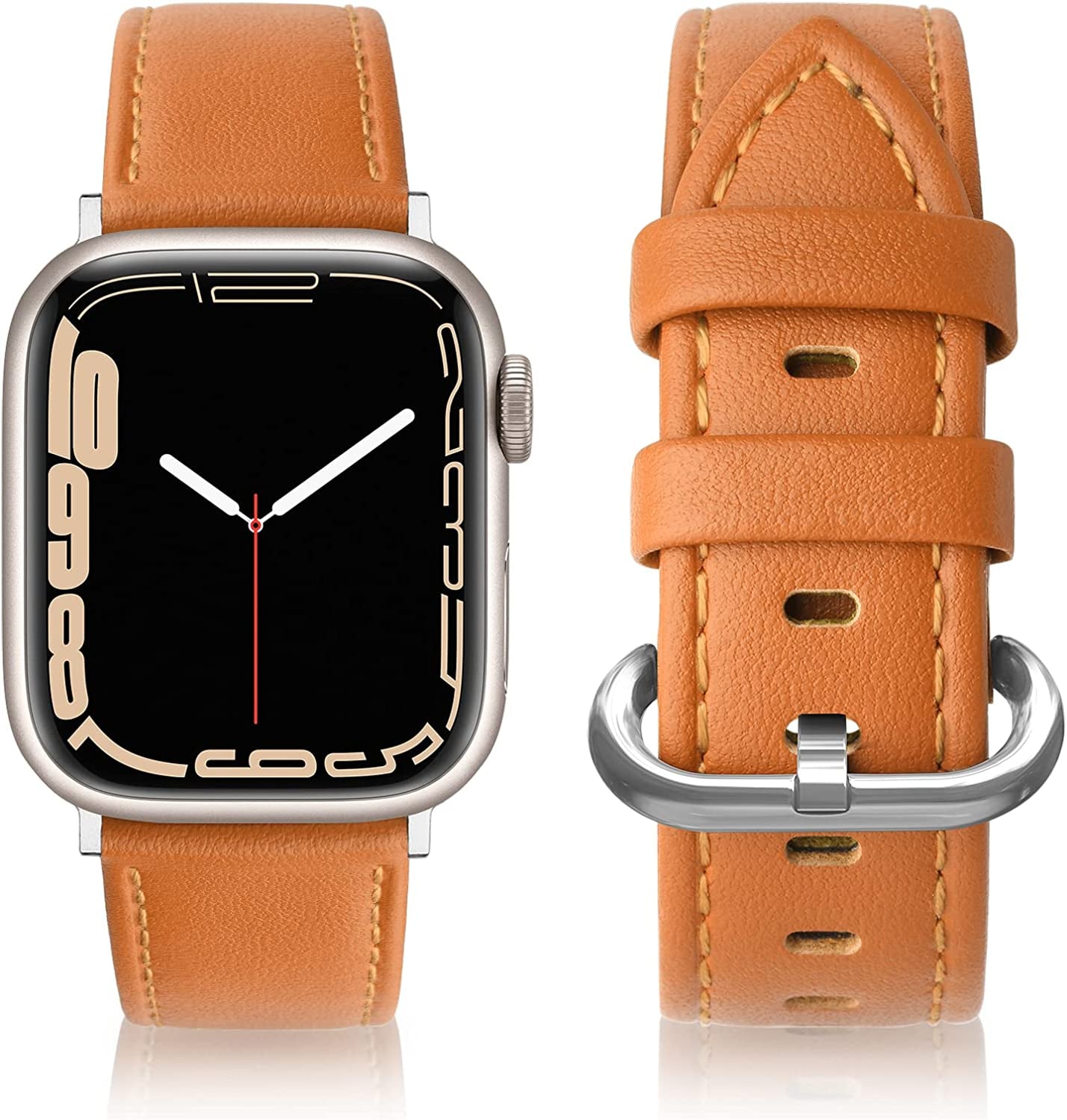 SWEES Leather Bands Compatible with Apple Watch Bands 41Mm 40Mm 38Mm Women Men, Genuine Leather Bands Replacement Strap for Apple Iwatch SE2 SE Series 8 7 6 5 4 3 2 1,Sports & Edition  SWEES Gold Brown  