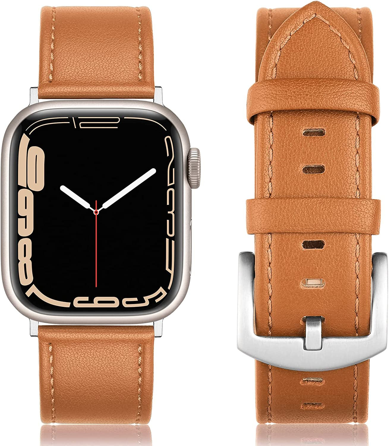 SWEES Leather Band Compatible with Apple Watch Bands 45Mm 42Mm 44Mm Men Women, Vintage Genuine Leather Wristband Replacement Band Compatible for Iwatch Series 8 7 6 5 4 3 2 1 SE Retro Walnut  SWEES Gold Brown 42mm / 44mm / 45mm 