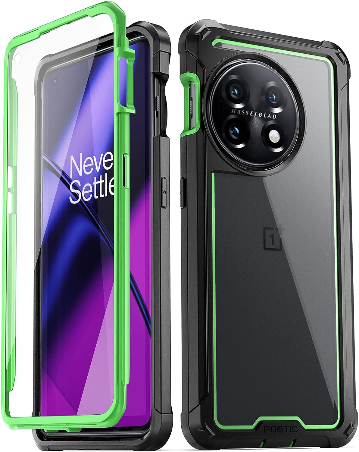 Poetic Guardian Case for Oneplus 11 5G 6.7" (2023) [20 FT Mil-Grade Drop Tested], Full-Body Hybrid Shockproof Bumper Cover with Built-In Screen Protector, Blue/Clear  Poetic Green  