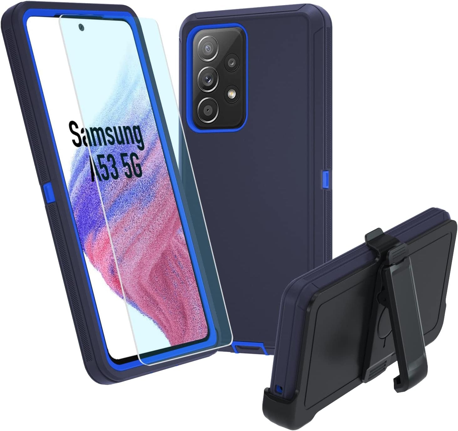 Case for Galaxy A53 5G,Samsung A53 Heavy Duty Case[ with Clip][Shockproof] [Dropproof] [Dust-Proof], Case for Samsung Galaxy A53(Gray/Skyblue)  muitq Dark/Blue  