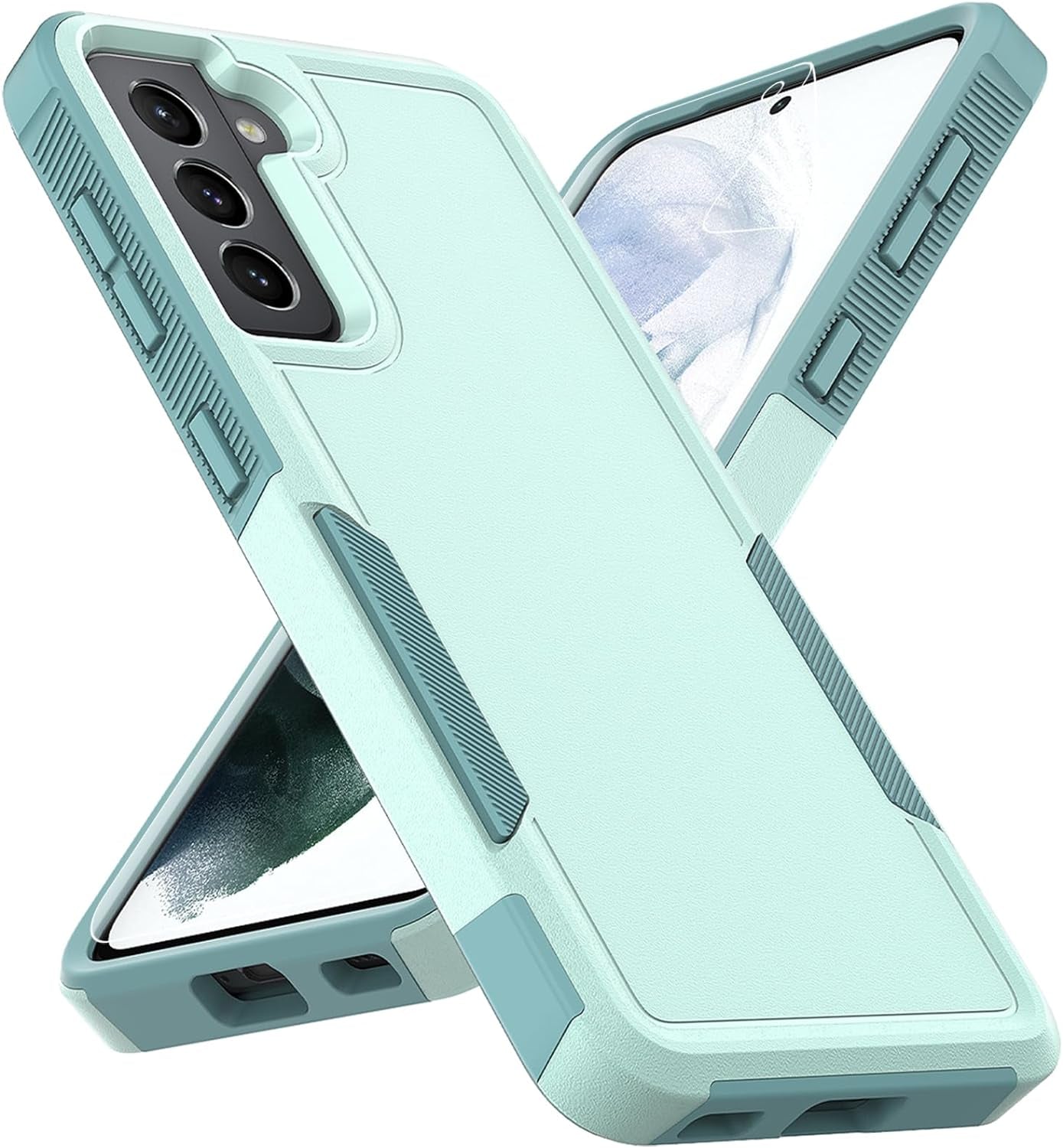 For Samsung Galaxy S21 Case: Dual Layer Protective Heavy Duty Cell Phone Cover Shockproof Rugged with Screen Protector - Military Protection Bumper Tough - Samsung Galaxy S21 5G 2021, 6.2 Inch, Black  Jinxian Co., Ltd. Mint Green (Pc) + Mint Green (Tpu)  