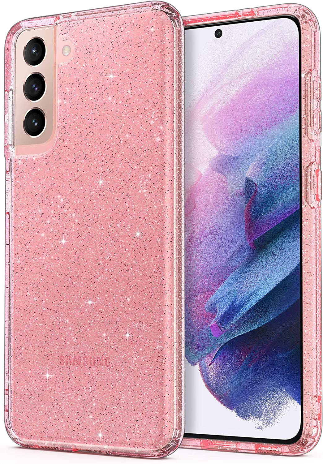 ULAK Galaxy S21 Case, Clear Glitter Case Sparkly Soft TPU Bumper Bling Cover for Women Girls Transparent Protective Phone Case for Samsung Galaxy S21 5G 6.2 Inches - Pink Glitter  ULAK   