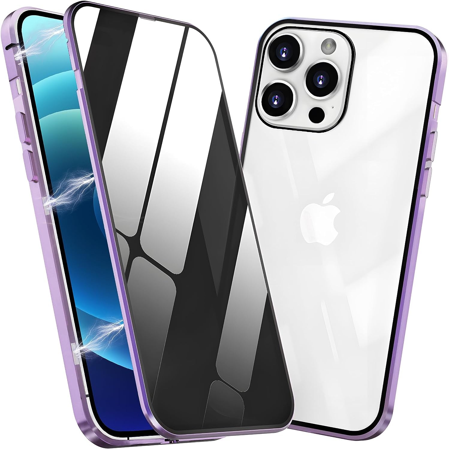 ACCREW Privacy Magnetic Case Compatible with Iphone 12 Pro Max, anti Peep Magnetic Adsorption Privacy Screen Protector Double Sided Tempered Glass Metal Bumper Frame anti Peeping Anti-Spy Phone Case  Techicon Purple For Iphone 12 Pro Max 6.7'' 