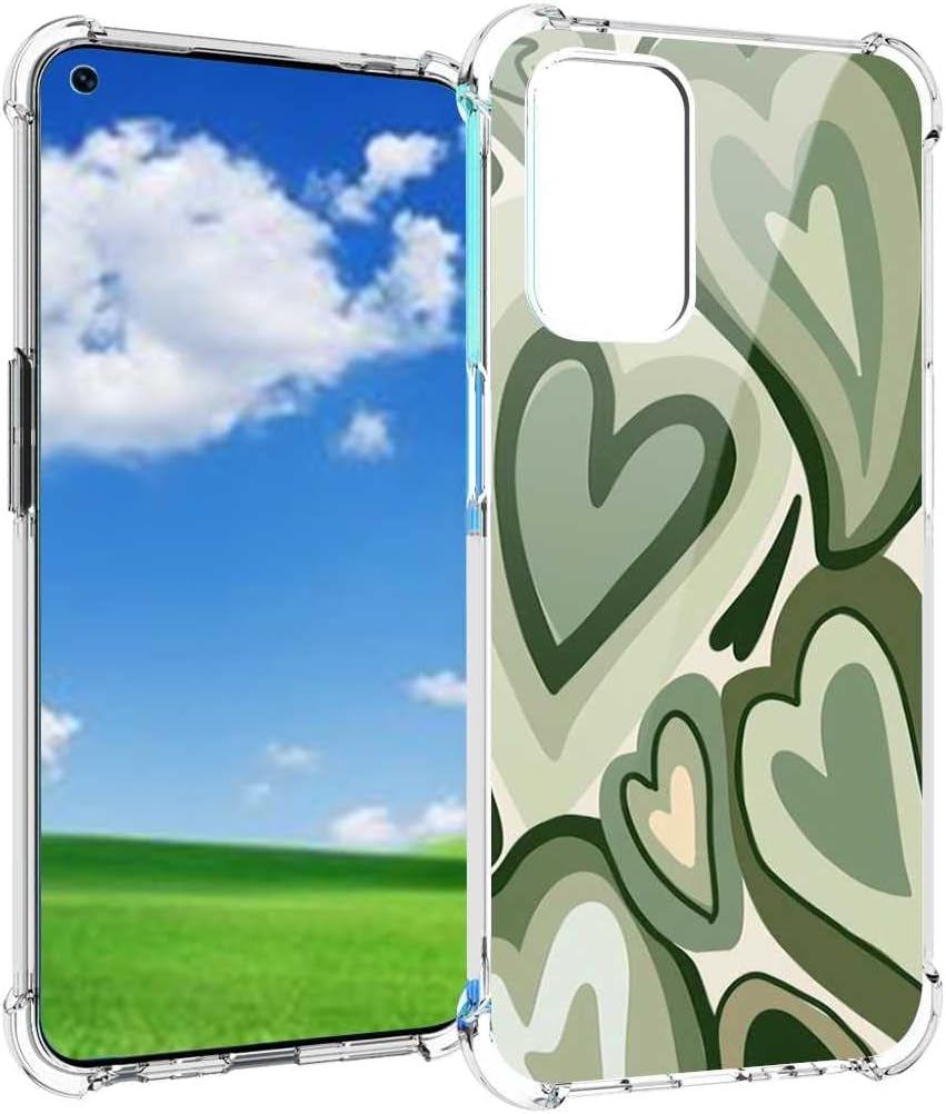 Saiaty Lideqee Designed for Oneplus Nord N200 5G/Oppo A93 5G Case, Pink Love Heart Coffee Latte Swirls Valentines Graphic Designed for Oneplus Case Women Girls, Soft TPU Trendy Case for Oneplus  saiaty lideqee Sage Green Hearts  