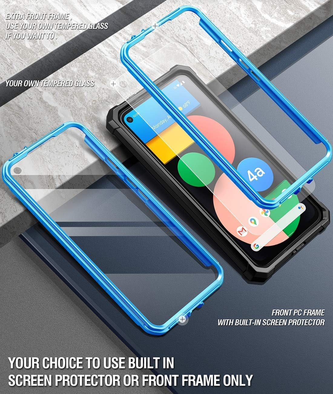 Poetic Guardian Series Designed for Google Pixel 4A 5G Case 6.2 Inch (2020), Full-Body Hybrid Shockproof Bumper Cover with Built-In-Screen Protector, Blue/Clear  Poetic   