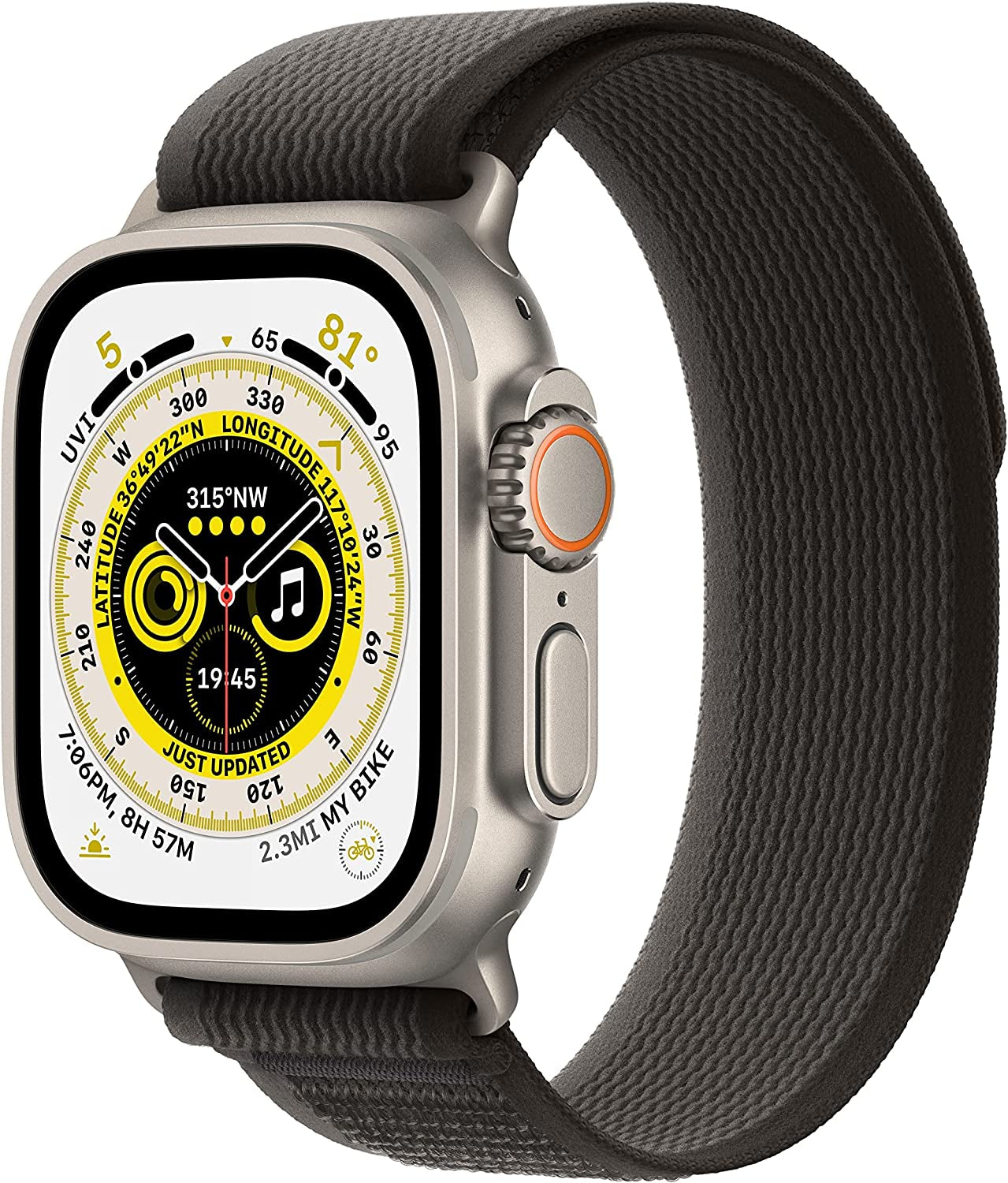 Apple Watch Ultra [GPS + Cellular 49Mm] Titanium Case with Midnight Ocean Band, One Size (Renewed)  Apple Black/Gray Trail Loop M/L (fits 145-220mm wrists)