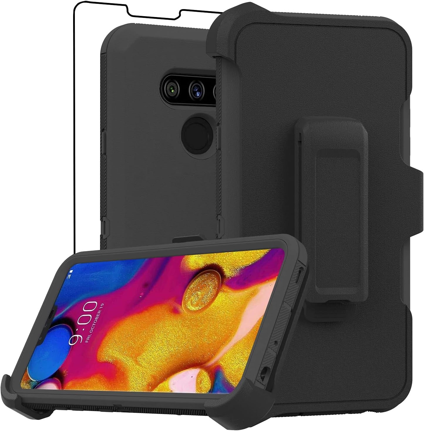 Stroson Compatible with LG V40 Thinq Case, LG V40 Case, with Screen Protector Kickstand Holder Shockproof Protective Phone Case Hard Shell Full Body Defender Cover for LG V40 Thinq (Red/Black)  Stroson Black  