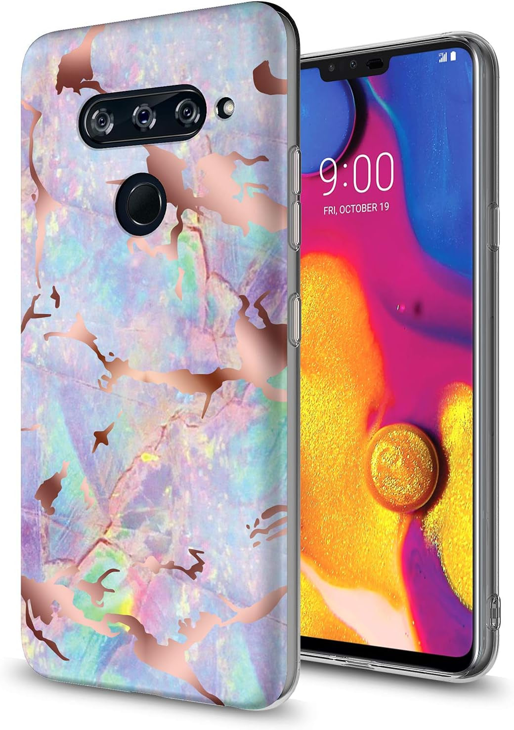 GORGCASE Phone Case Compatible for LG V40 THINQ 2018 Case, LG V40 CASE with Screen Protector,Slim PC Anti-Scratch Shock-Proof Cute Sparkle Bling Girls Women Protective Cover for LG V40 Black Flower  GORGCASE Muosha Rose Gold Purple  
