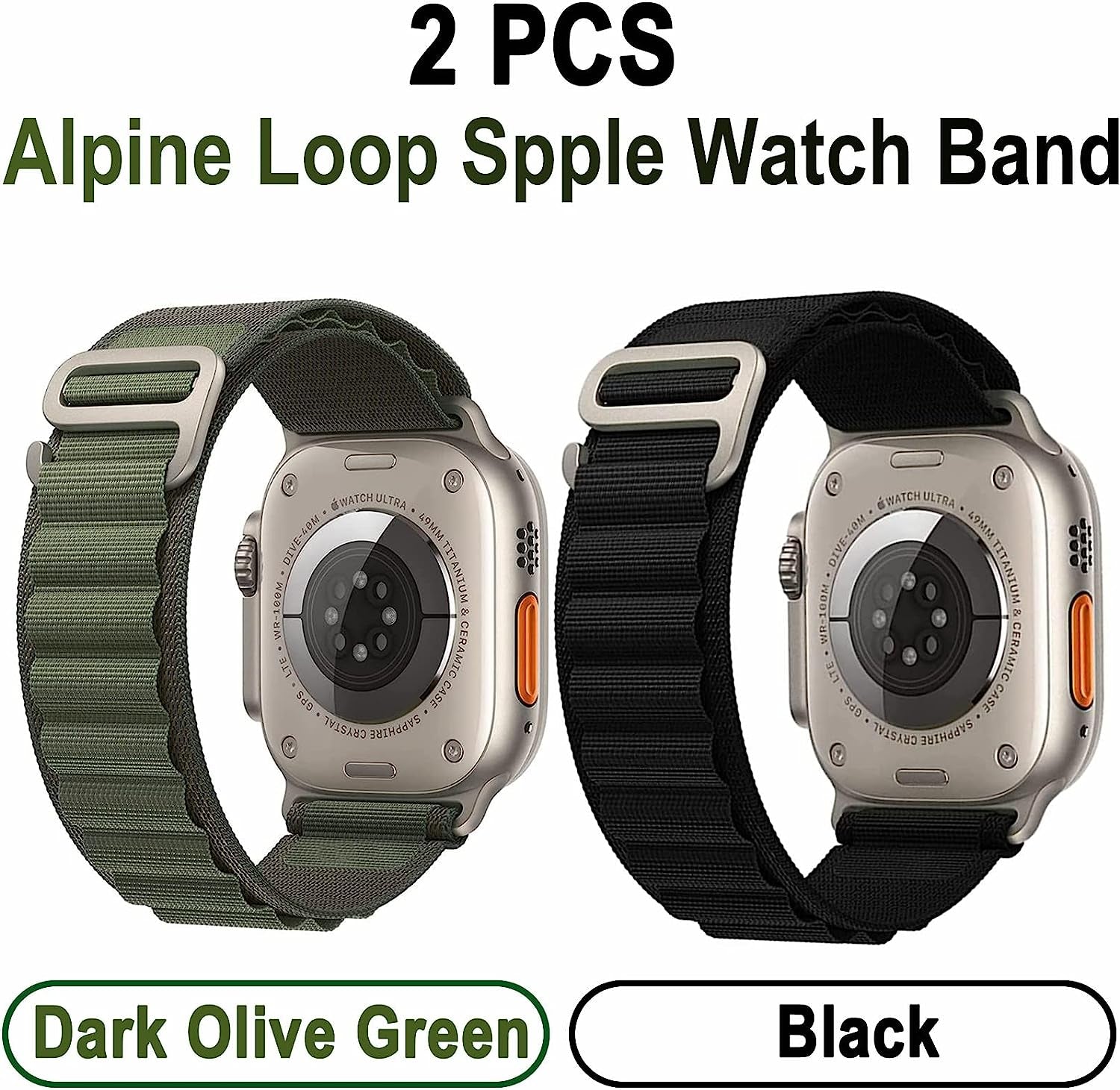 2 PCS Alpine Loop Nylon Bands Compatible with Apple Watch Ultra 49Mm 42Mm 44Mm 45Mm,Adjustable Sport with Titanium G-Hook Braided Bands for Iwatch Series 8/7/6/5/4/3/2/1/SE for Man  YXWUIVP   