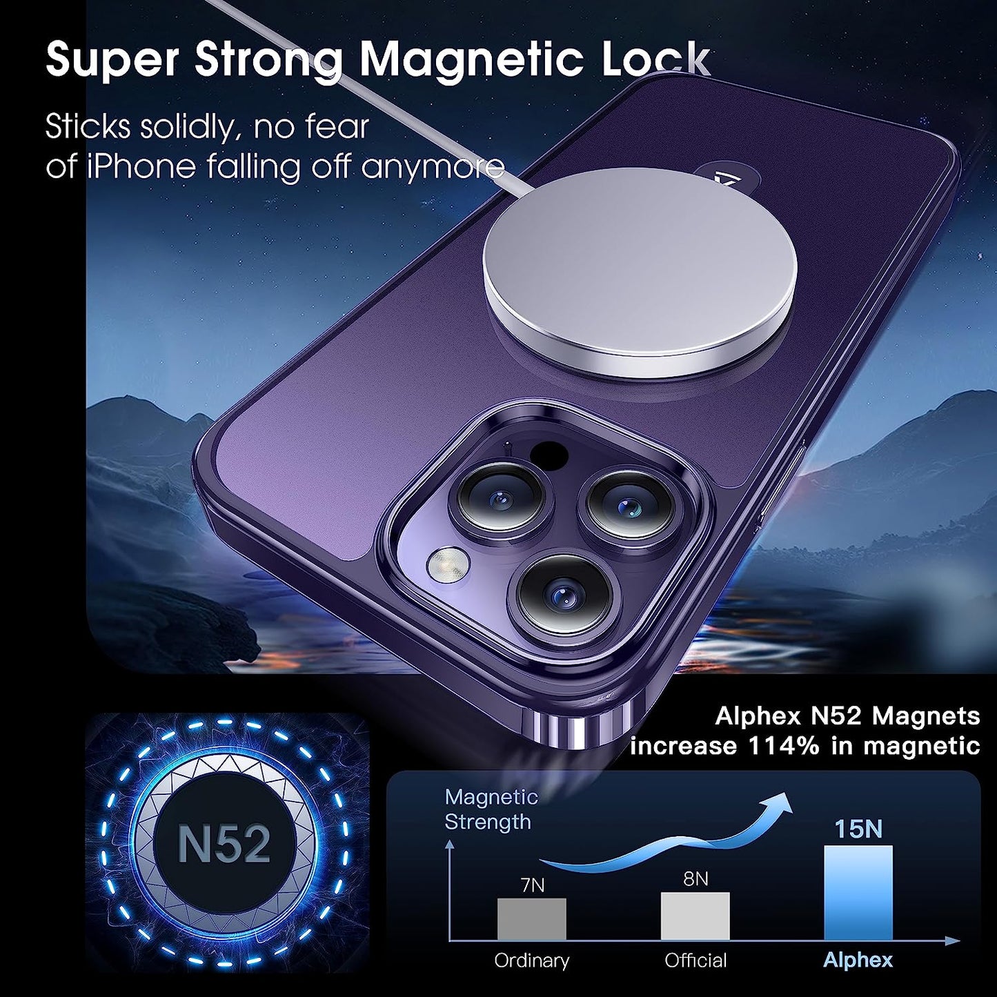 Alphex Invisible Stand Magnetic Case for Iphone 14 Pro [Look as Bare Iphone][Compatible with Magsafe] Military Grade Shockproof Matte Slim Phone Cover Ring Holder Women Men 6.1 Inch, Deep Purple  Alphex   