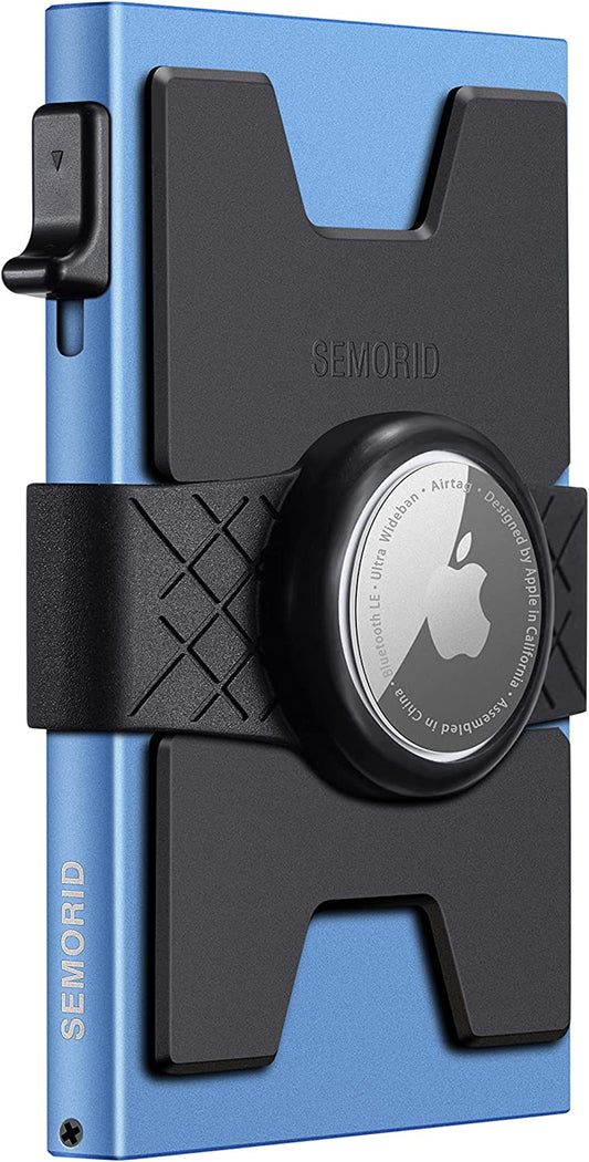SEMORID Aluminum Pop up Airtag Wallet | Minimalist Trackable Wallet with Airtag Holder | Rfid-Blocking Metal Case Wallet for Men | Holds 12+ Cards - Airtag Not Included (Blue)  SEMORID   