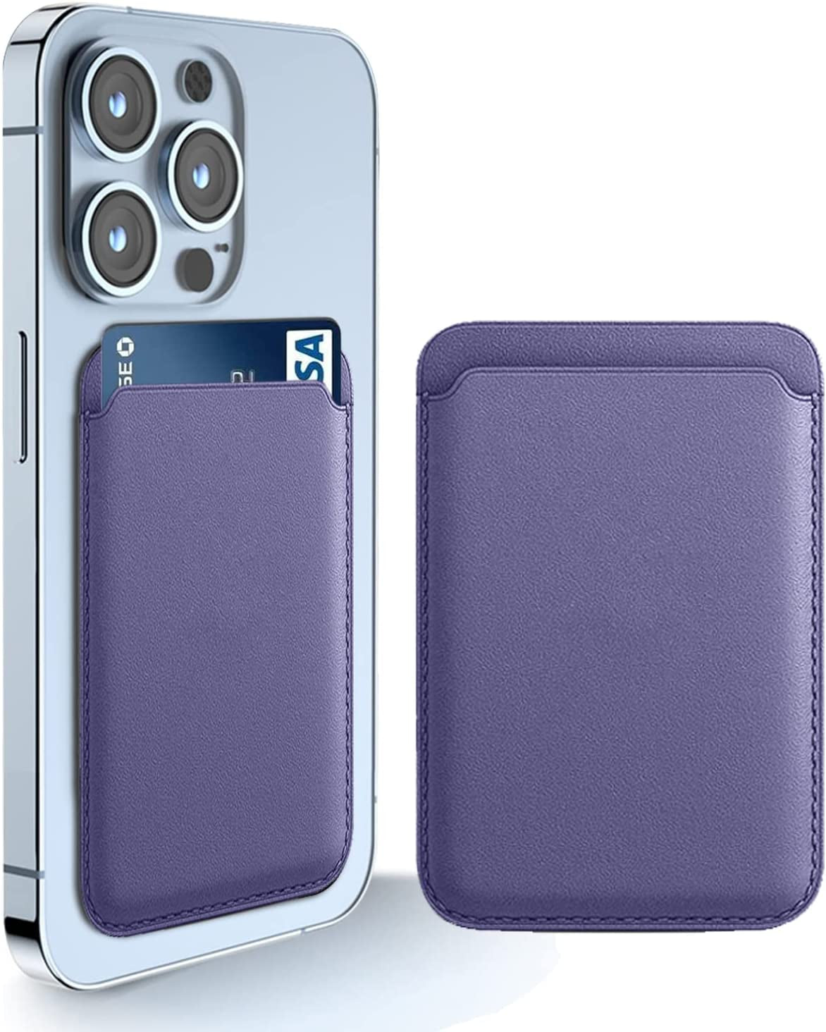 [2 Pack] Magnetic Card Holder Wallet for Iphone 14/13/12 Series with Magsafe, Leather Wallet for Iphone 14 Pro/Pro Max/Plus/14, Mag-Safe Wallet for Iphone 13 Pro/Pro Max/Mini/13/12 Series, Black Blue  iLodn Purple  