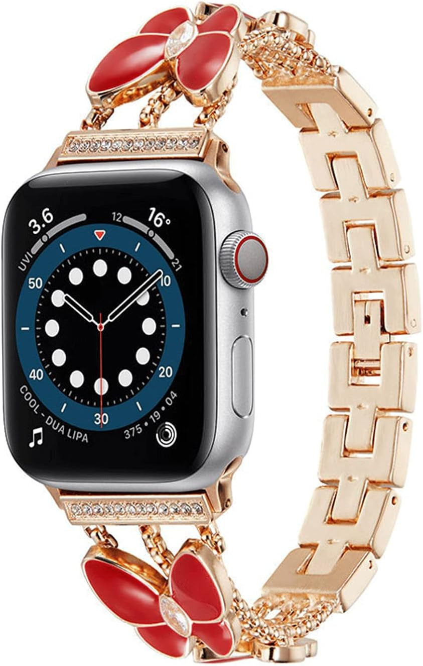 Hi-Yoohere Elegent Stylish Bands Compatible with Apple Watch 38Mm 40Mm 41Mm Chic Butterfly Diamond Rhinestone Metal Wristband Strap for Girls Women Iwatch SE & Series 7/6/5/4/3/2/1  HYHMXB   