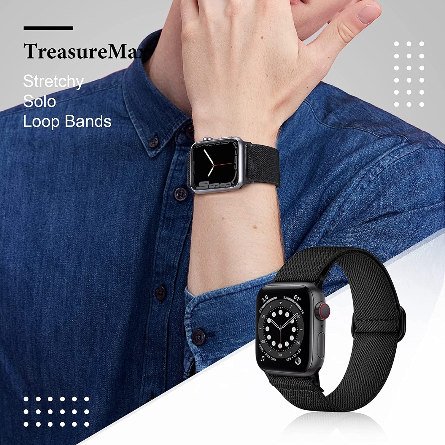 Treasuremax 4 Pack Stretchy Solo Loop Bands Compatible for Apple Watch 38Mm 40Mm 41Mm 42Mm 44Mm 45Mm 49Mm, Adjustable Nylon Elastic Braided Straps for Iwatch Serie Ultra/8/7/6/Se/5/4 3/2/1 Women Men  TreasureMax   
