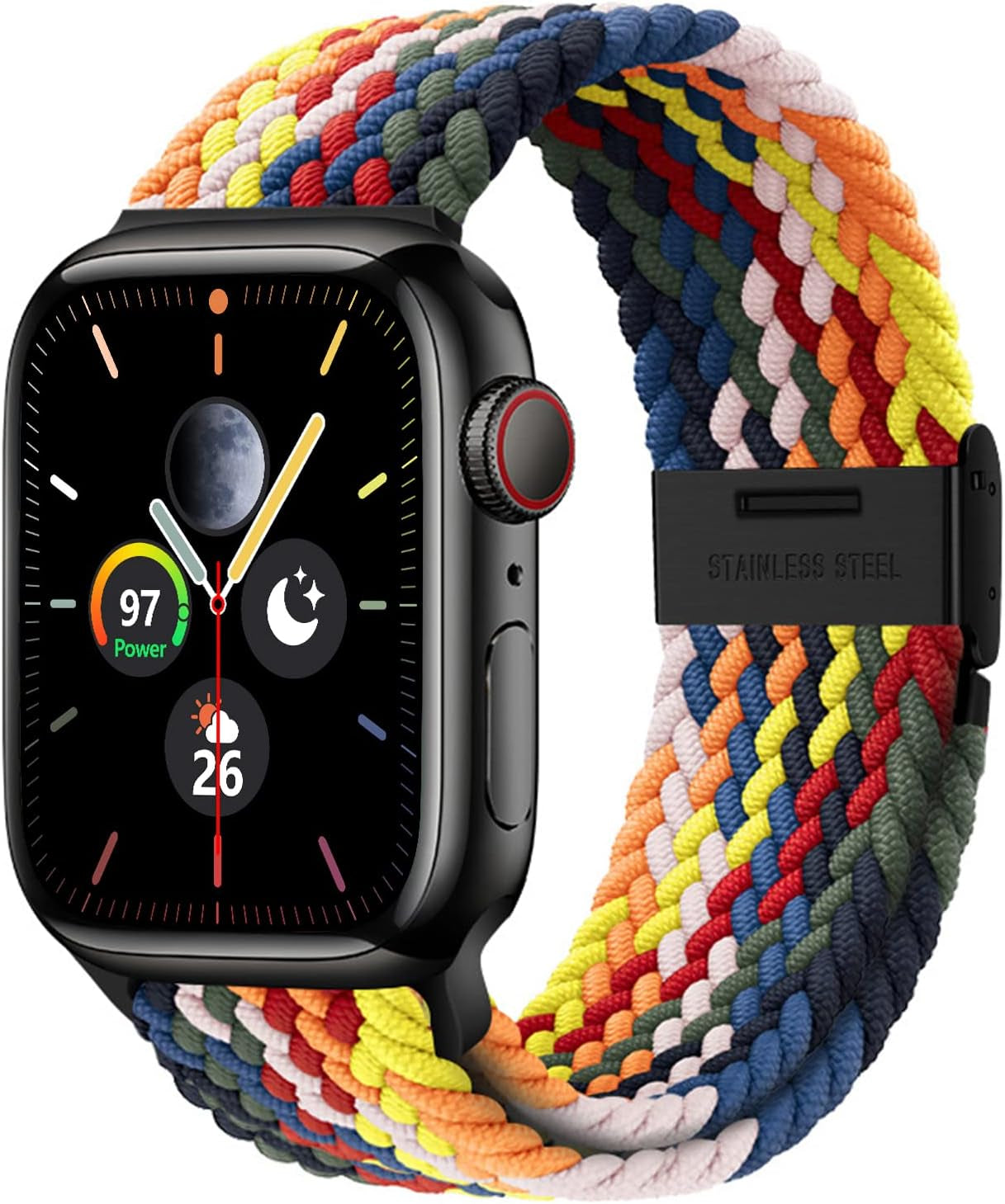 Stretchy Braided Solo Loop Compatible with Apple Watch Bands 38Mm 40Mm 41Mm 42Mm 44Mm 45Mm for Women Men Adjustable Straps Elastic Sport Wristbands for Iwatch Series 8 7 6 SE 5 4 3 2 1 Ultra  MBNIBNVT Rainbow 38/40/41MM 