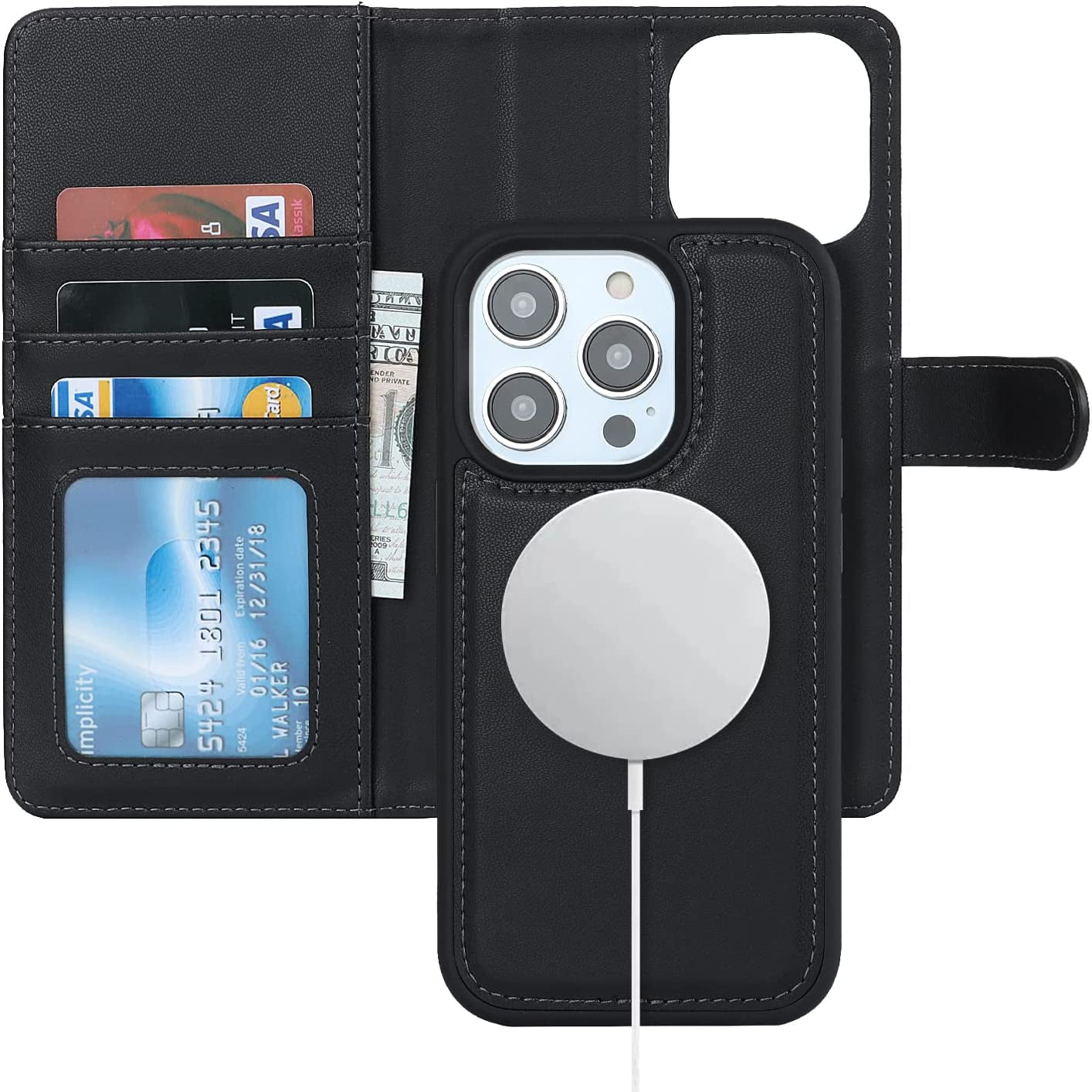 Ｈａｖａｙａ Iphone 13 Pro Max Wallet Case Magsafe,Iphone 12 Pro Max Wallet Case Detachable Magnetic,Iphone 13 Pro Max Phone Case Wallet with Card Holder for Women,Flip Magnetica Cover for Men-Blue  Ｈａｖａｙａ Black iPhone 13 Pro Max & iPhone 12 Pro Max 