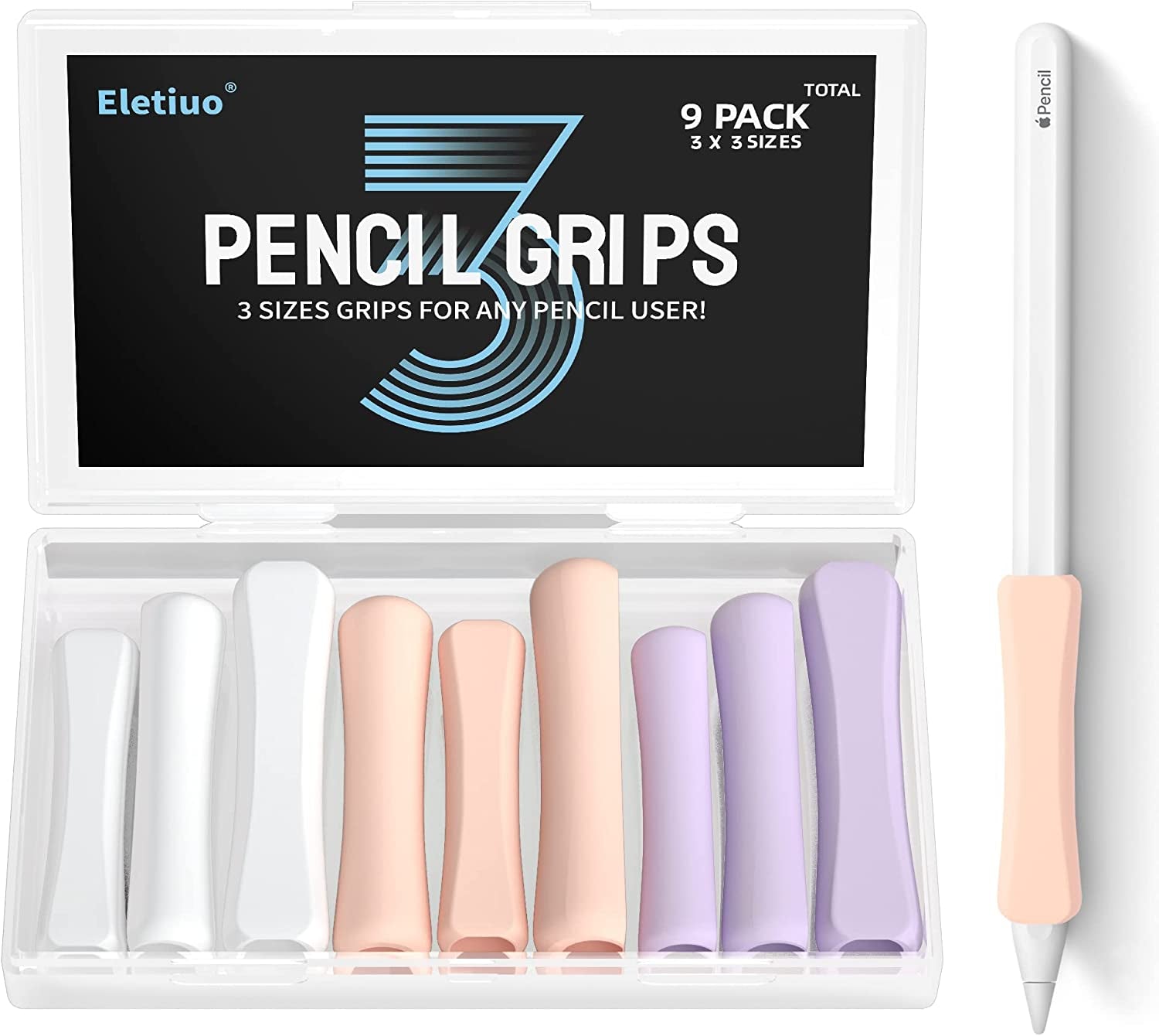 9 Pack Grip Holder for Apple Pencil 2Nd Generation,3 Sizes Protective Stylus Grip Ergonomic Silicone Sleeve Accessories,Compatible with Ipad Pro 11 12.9 Inch,White,Grey,Green  Litumfen White,Pink,Purple  
