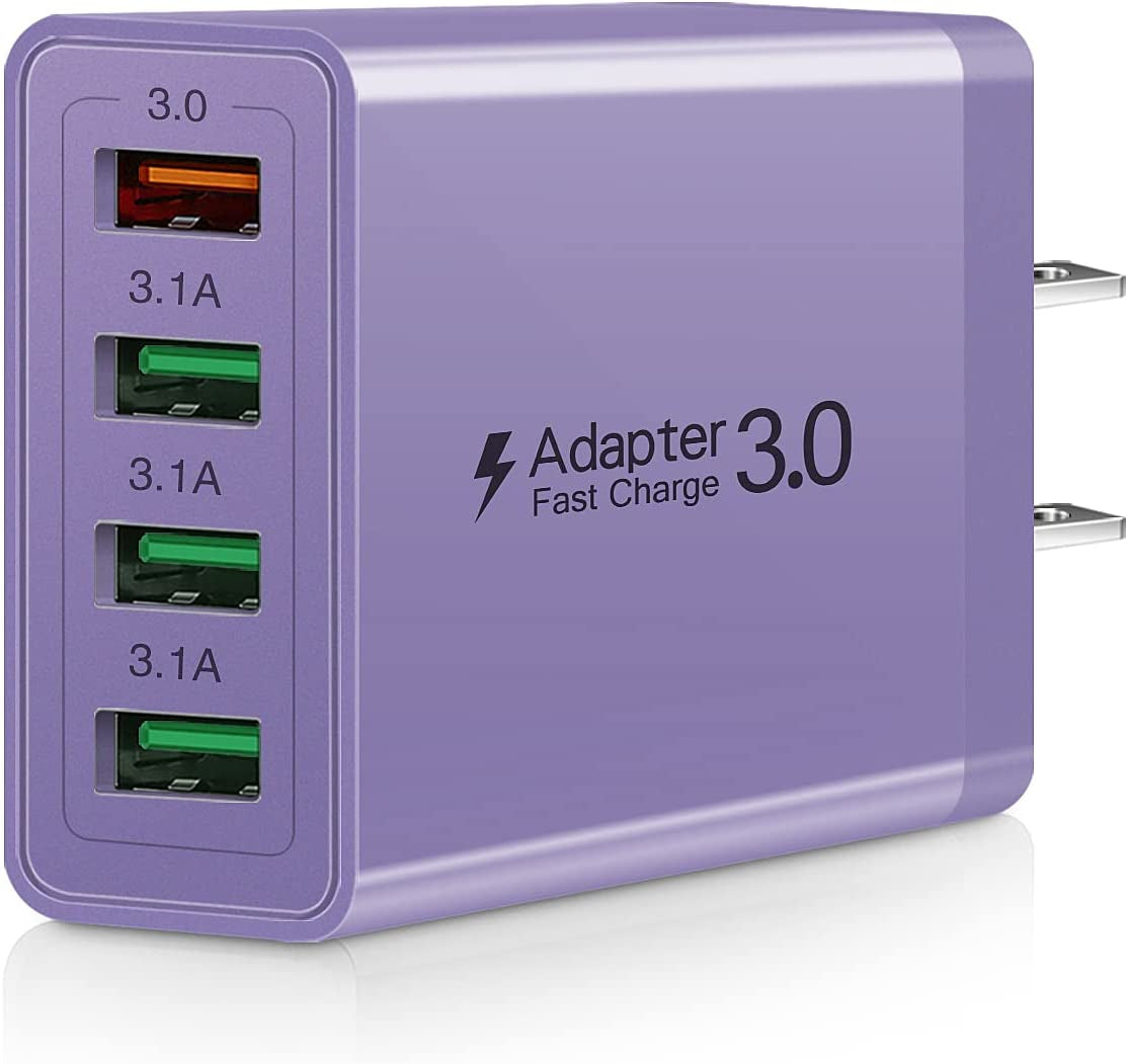 Fast Charging 3.0 Wall Charger, 4-Ports USB Wall Charger, Iseekerkit 3.0 USB Charger with Fast USB Adaptive Adapter Block Compatible for 10W Wireless Charger Galaxy S9 S8 Note 8 9,Tablet,Iphone,Pad  Shenzhen Nuomige Electronics Co., Ltd Purple  