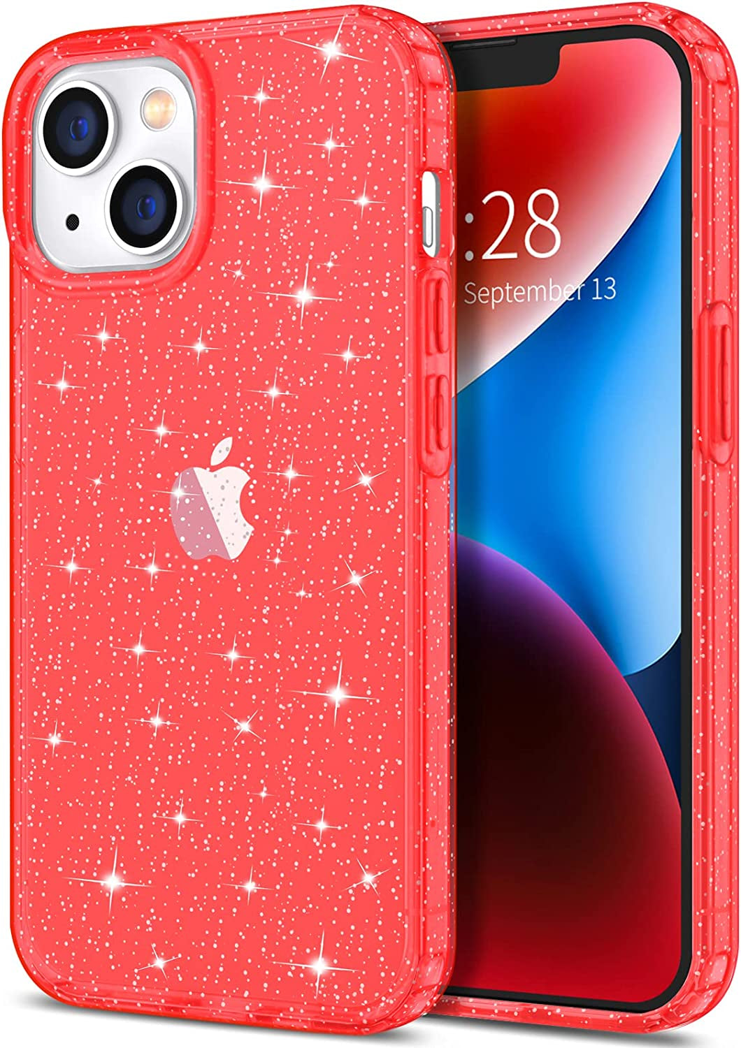 Hython Case for Iphone 14 Case Glitter, Cute Sparkly Clear Glitter Shiny Bling Sparkle Cover, Anti-Scratch Soft TPU Thin Slim Fit Shockproof Protective Phone Cases for Women Girls, Clear/Blue Glitter  Hython Red Glitter  