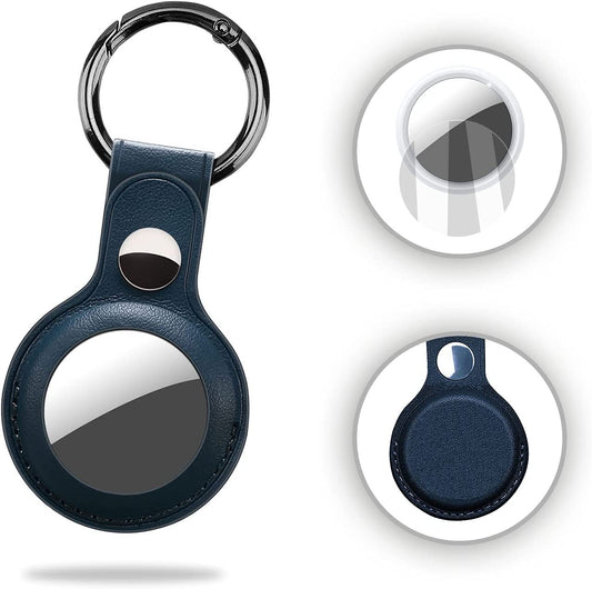 Leather Case for Airtag 2021, with Clear Screen Protector, Anti-Scratch Portable Protective Cover with Adjustable Keychain, Lightweight Airtag Case Cover for Pets/Keys/Bags - Single Hole, Blue  Generatic   