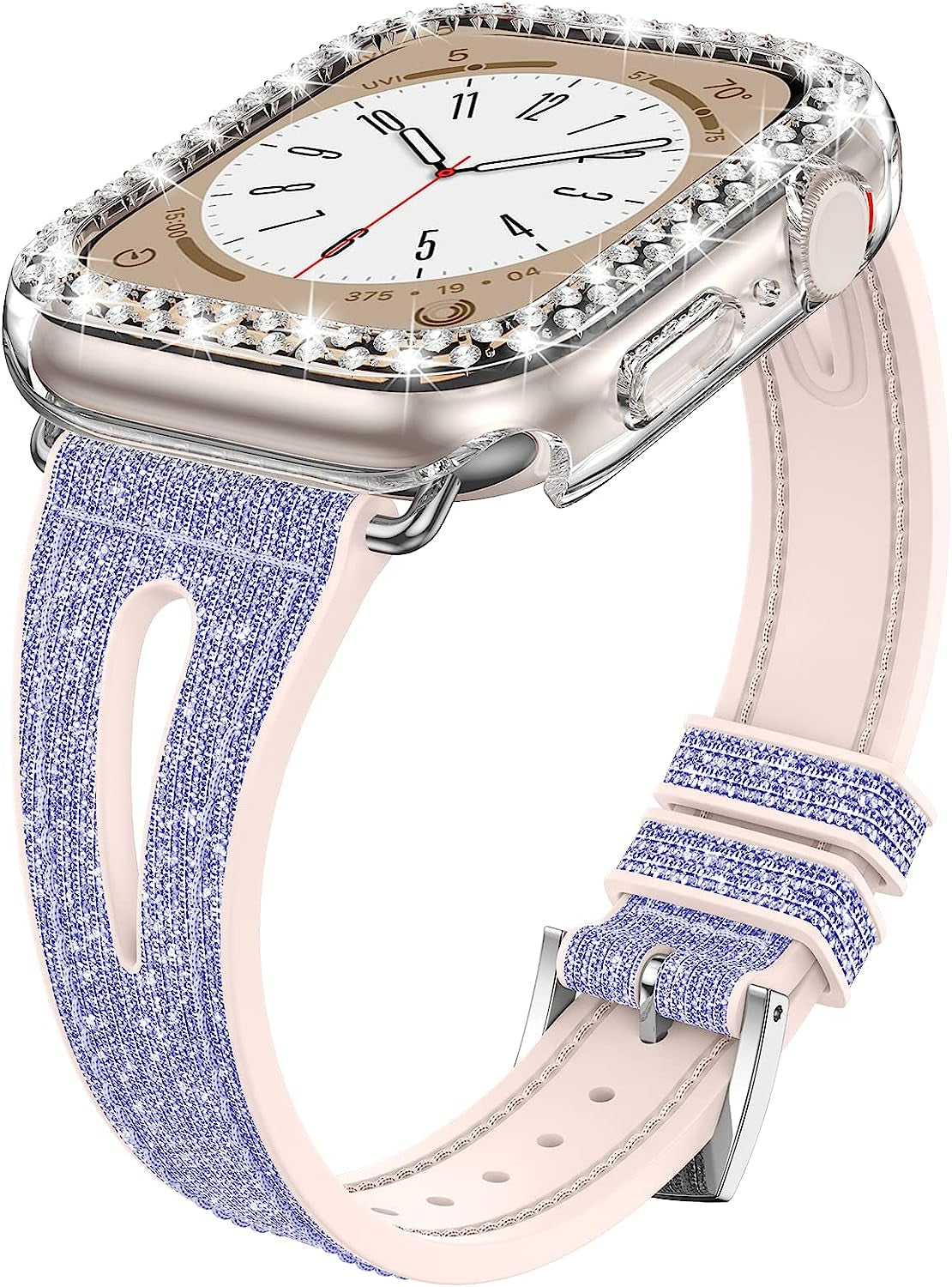 Goton Bling Band +Case for Apple Watch Bands 45Mm 44Mm 41Mm 40Mm 38Mm Series 8 7 SE 6 5 4 3 2 1, Women Glitter Silicone Thin Strap + Bumper Cover Designed for Iwatch Accessories  Yin-Goton Lavender 40mm 