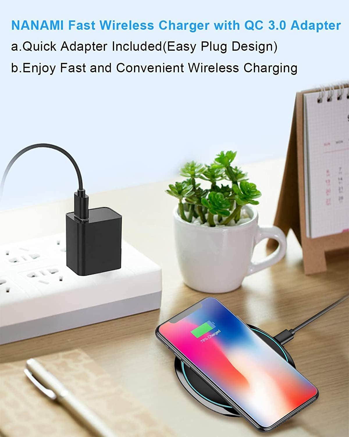 NANAMI Fast Wireless Charger, 7.5W Qi Certified Charging Pad with QC3.0 Adapter USB Charger for Iphone 14/13/13/12/11/XS Max/Xr/X/8 Plus/Airpods 2,10W Compatible Samsung S23 S22 S21 S20 S10 S9/Note 20  NANAMI   