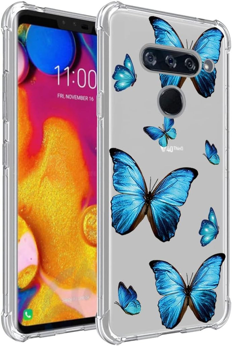 Yerebel Case for LG V40/V40 Thinq Case V405UA0 Cute Case, Clear Flexible Bumper TPU Soft Rubber Silicone Cover Phone Case for LG V40 Thinq (Blue Butterfly)  Yerebel   
