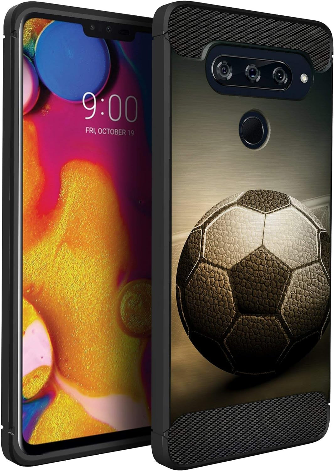 Casesondeck Sports Case Compatible with LG V40 Thinq- Flex Max Matte TPU Perfect Fitted Case Slim and Elegant (Soccer Fire)  CasesonDeck Vintage Soccer  