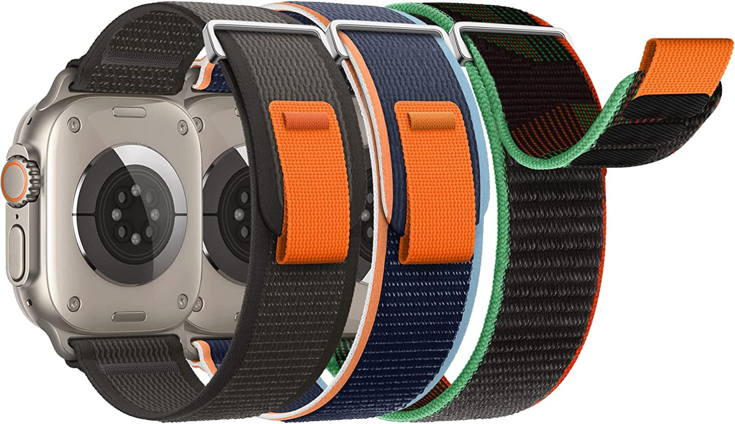 3 Pack Trail Loop Compatible with Apple Watch Band 38Mm 40Mm 41Mm 42Mm 44Mm 45Mm 49Mm Women Men, Woven Nylon Sport Loop Replacement Strap for Iwatch Ultra SE Series 8/7/6/5/4/3/2/1  SIERVOS Green/Blue/Black 42MM/44MM/45MM/49MM 